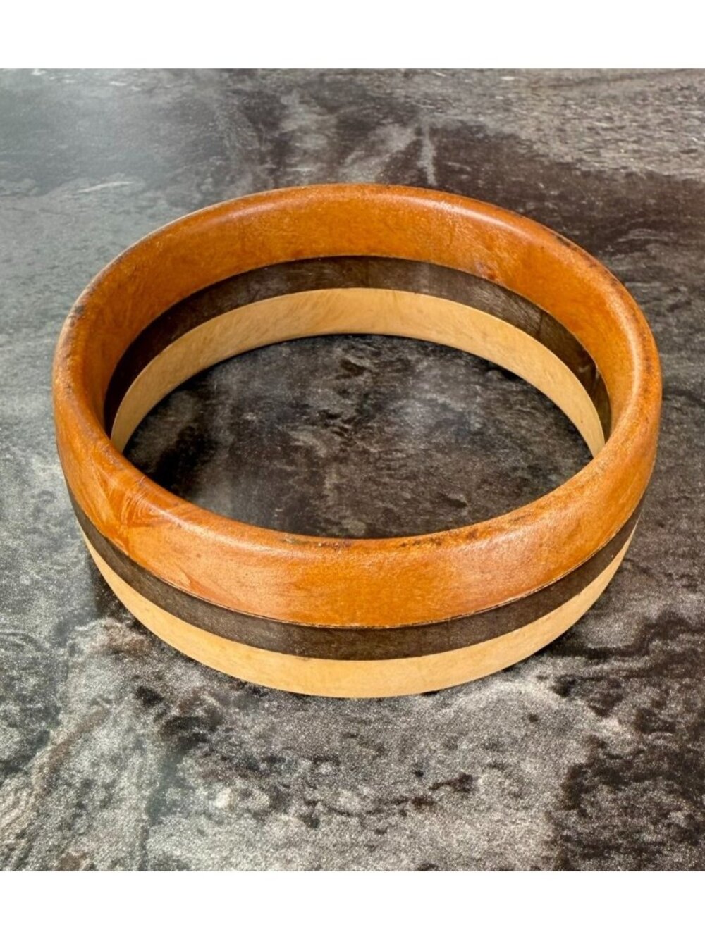 Wood Bangle Bracelet 275 Inch Organic Modern Two Tone Artisan Jewelry - Picture 3 of 12